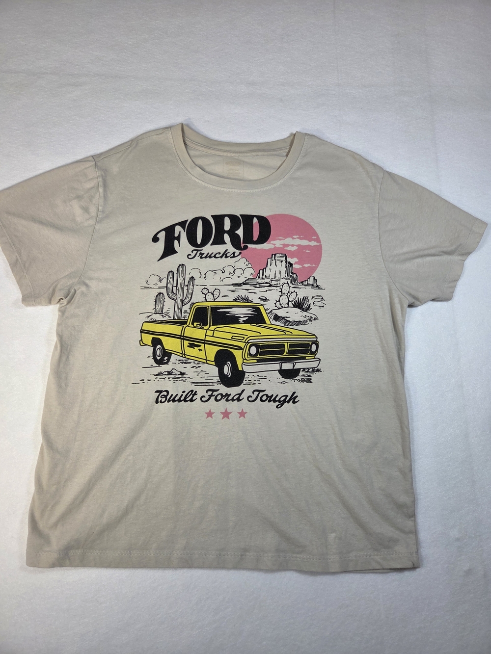 Ford Trucks "Built Ford Tough" Vintage Graphic T-Shirt - Cream/Tan - Size Large